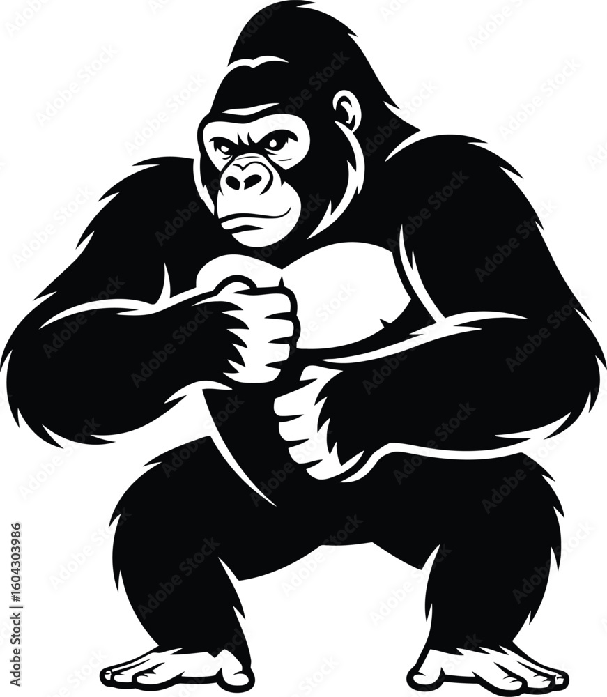 Fototapeta premium Powerful Gorilla Illustration in Black and White Silhouette Style