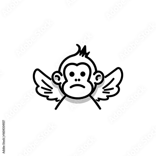 Cute monkey with wings icon design representing fun and playfulness with copy space