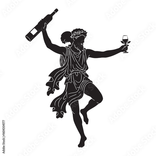 Grape-crowned Dionysus black vector graphic, reflecting his abundant and vinicultural nature – Dionysus silhouette – Dionysus Vector – Silhouette of Dionysus – Greek god silhouette

