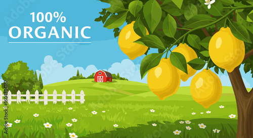 Beautiful organic lemon tree landscape for promoting sustainable farming and healthy lifestyle campaigns
