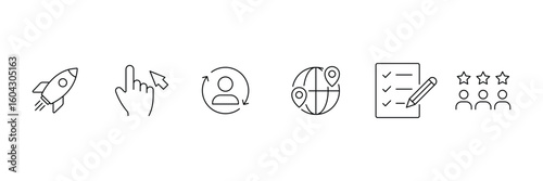 Digital marketing line icon set. Social media marketing icon collection set. Containing website, promote, product, digital, e-marketing, online advertising. Vector illustration.