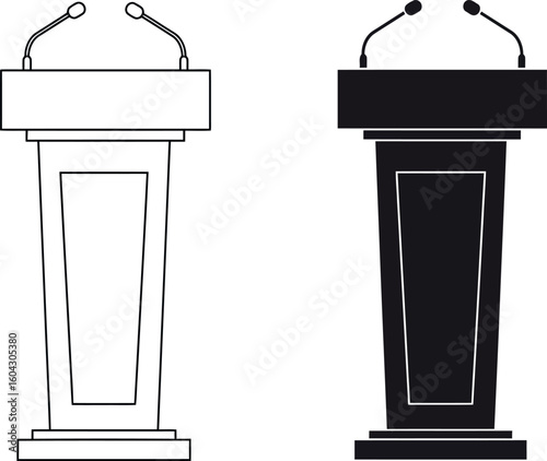Speech podium icons black white public speaking stands