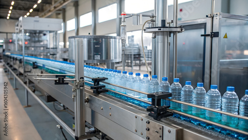 High-Tech Water Bottling Line Vector Art