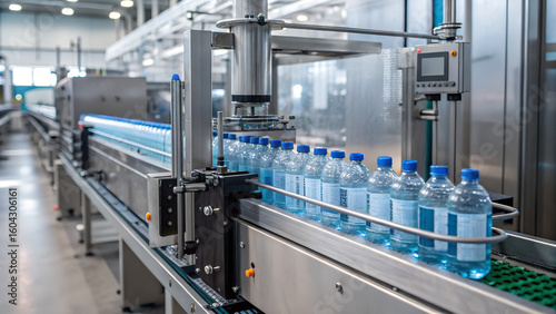 High-Tech Water Bottling Line Vector Art