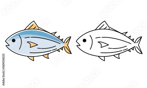 かわいい鰹の線画イラスト