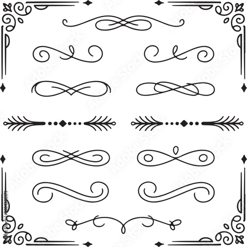 Ornate decorative flourishes and corner elements swirls lines