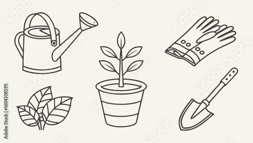 Gardening Tools Icon Set – Forest Green Vector Icons for Plants, Outdoor Work, and Home Gardening