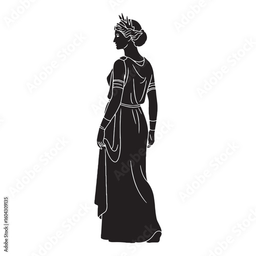 Dignified Hera black vector asset, a truly modern digital image for diverse uses – Hera silhouette – Hera Vector – Silhouette of Hera – Greek goddess silhouette

