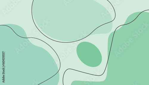 A vibrant and natural abstract vector background in green, lime, and lemon tones. The organic shapes and flowing black lines create a clean and refreshing design.