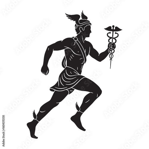 Communicative Hermes digital black profile, presented with clean, sharp, professional edges – Hermes silhouette – Hermes Vector – Silhouette of Hermes – Greek god vector

