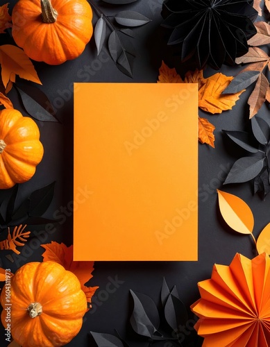 Halloween Background with Orange Paper and Pumpkins