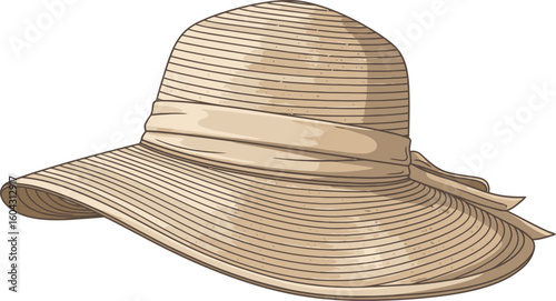 Straw Hat with Ribbon for Sun Protection Isolated