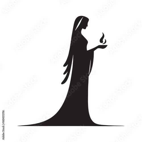 Central Hestia digital black vector, a classic and easily adaptable option – Hestia silhouette – Hestia Vector – Silhouette of Hestia – Greek goddess vector

