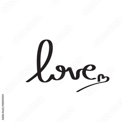 Elegant handwritten word love with a small heart accent
