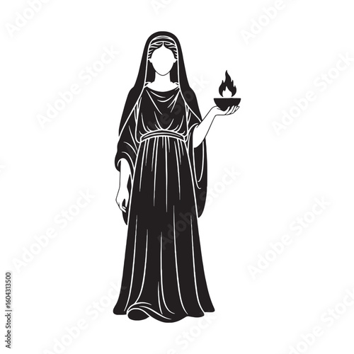 Homely Hestia digital black vector, representing the goddess of family's unforgettable appearance – Hestia silhouette – Hestia Vector – Silhouette of Hestia – Greek goddess vector

