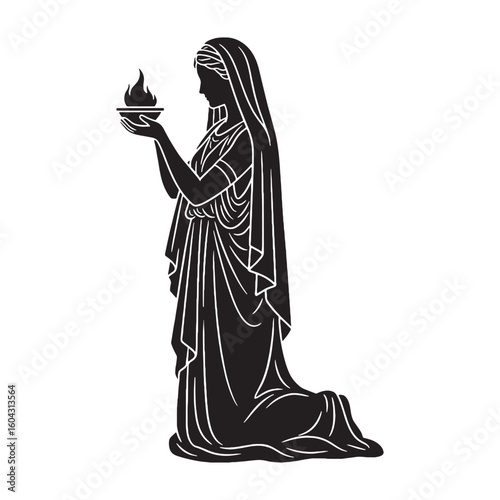 Unwavering Hestia digital black silhouette, embodying her unique and appealing features – Hestia silhouette – Hestia Vector – Silhouette of Hestia – Greek goddess silhouette

