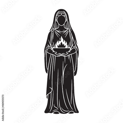 Sacred Hestia digital black profile, presented with clean, sharp, professional edges – Hestia silhouette – Hestia Vector – Silhouette of Hestia – Greek goddess vector

