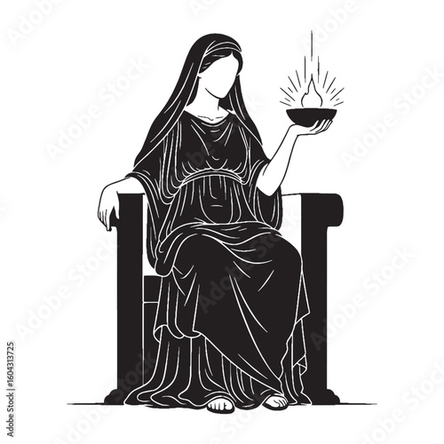 Domestic Hestia digital black silhouette, showcasing her distinctive and serene form – Hestia silhouette – Hestia Vector – Silhouette of Hestia – Greek goddess vector

