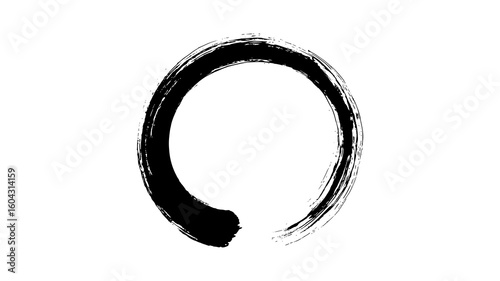 Hand-drawn Circle Brush Stroke Artistic Round Ink Shape on Transparent Background