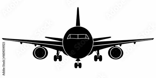 front view black airplane silhouette icon