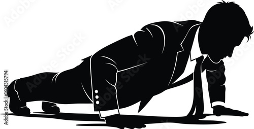 Silhouette of a businessman doing pushups