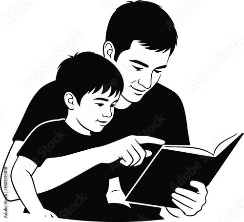 Silhouette of a father reading to his son