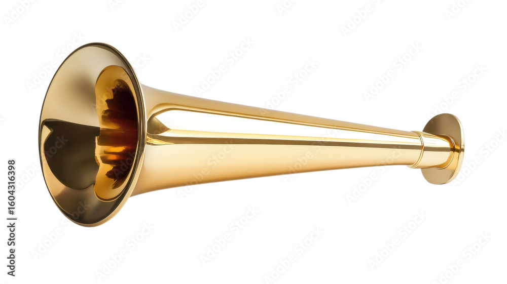 Obraz premium Golden trumpet, brass horn, shiny music instrument, loudspeaker isolated on Transparent Background