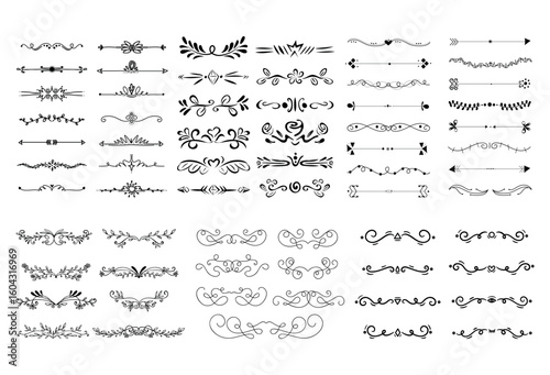 Wallpaper Mural dividers doodle set. Wedding decorative elements. Divider ornament, borders, vintage line separators. Hand drawn vector illustration Torontodigital.ca