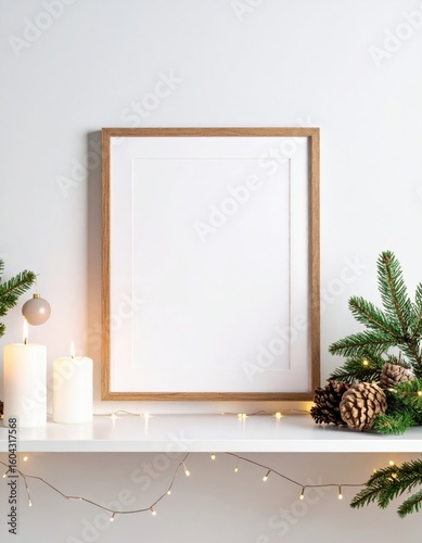Empty Frame Mockup with Christmas Decorations