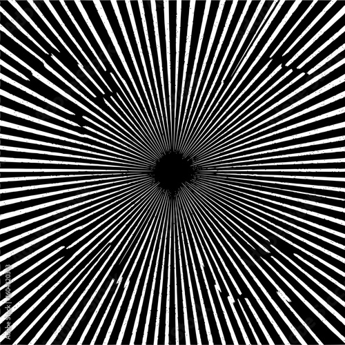 Radiating black and white lines converging towards a central dark point creating a visual effect