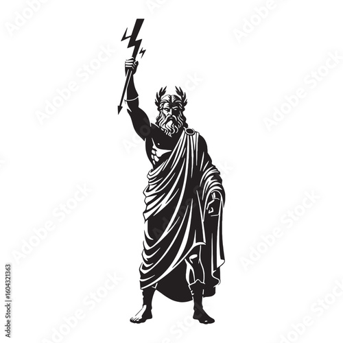 Defined Zeus digital black image, characterized by sharp, distinct lines – Zeus silhouette – Zeus Vector – Silhouette of Zeus – Greek god vector

