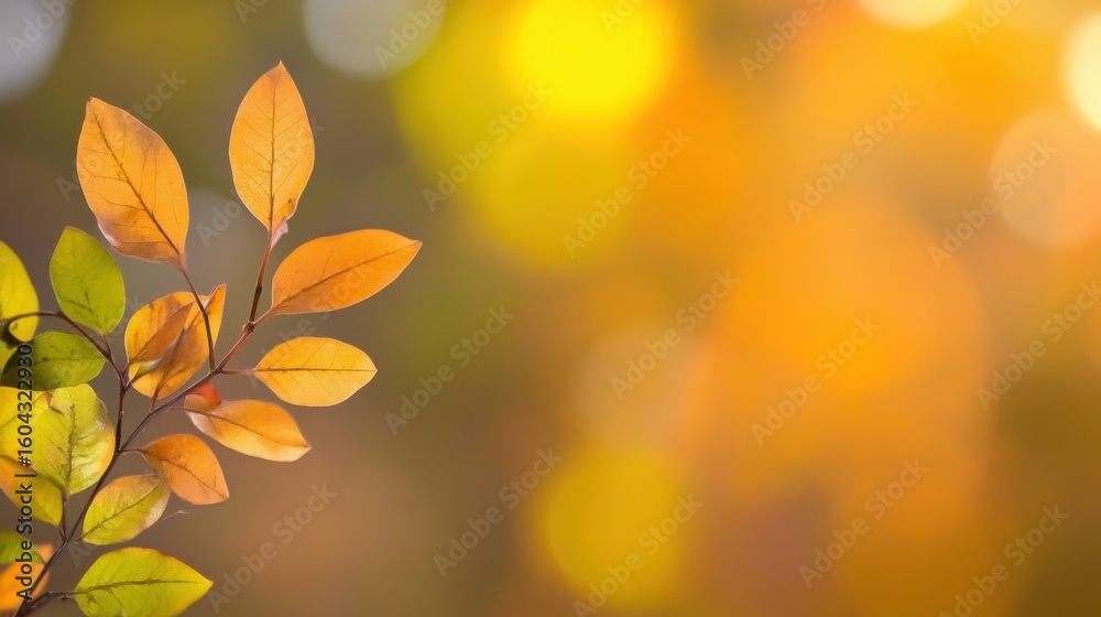 Fototapeta premium Beautiful autumn leaves glowing in warm sunlight during fall season
