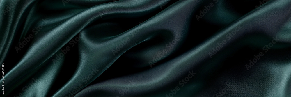Fototapeta premium Elegant dark green silk fabric draped in smooth folds Generative AI