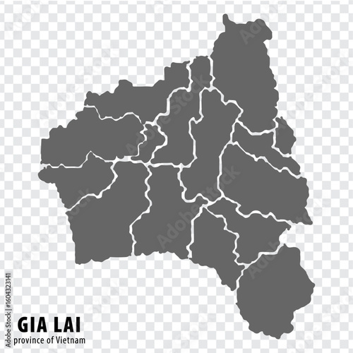 Blank map Gia Lai Province of Vietnam. High quality map Gia Lai with districts on transparent background for your web site design, logo, app, UI. Vietnam.  EPS10