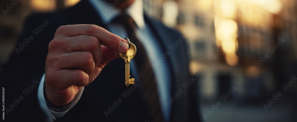 custom made wallpaper toronto digitalThe elegant businessman holding a key symbolizing success and opportunity in life.