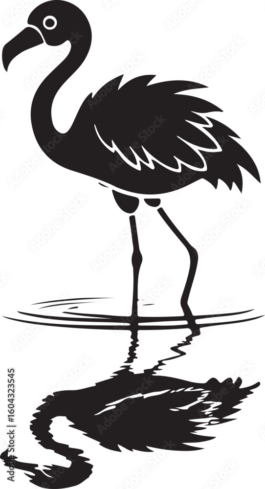 Fototapeta premium Adorable fluffy flamingo chick standing in shallow water isolated on transparent background
