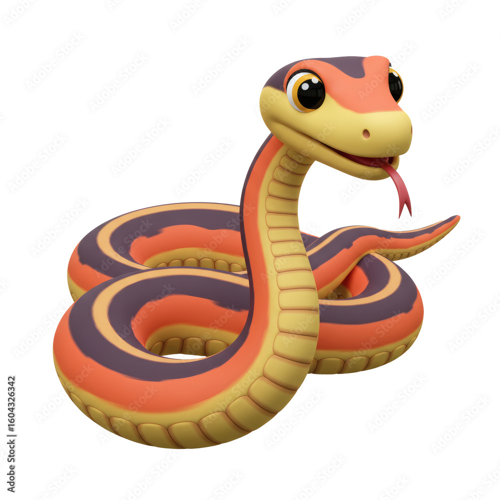 Obraz premium Cute cartoon coiled snake with colorful stripes isolated on transparent background