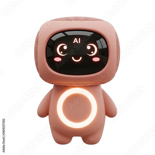 AI Companion in Pink: A charming, blush-toned robot friend with an interactive screen and a radiant circular light. designed to bring a touch of technology into your life.