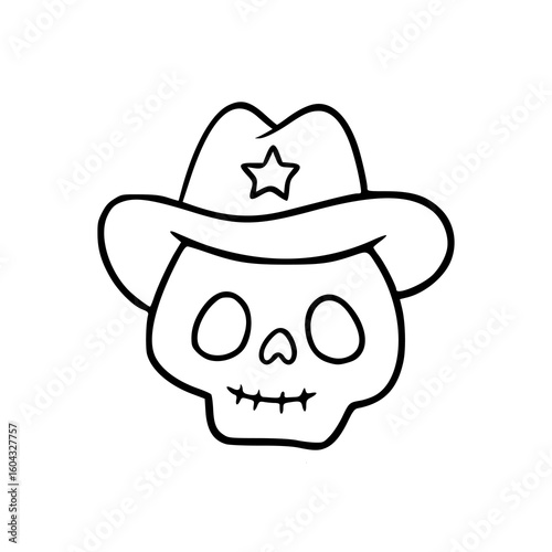 cute sheriff skull with star hat doodle drawing