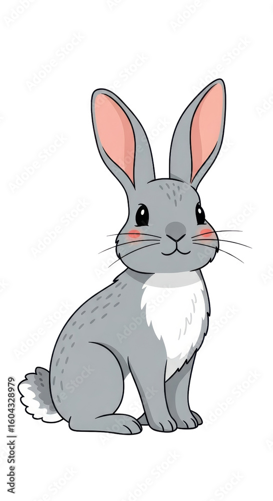 Obraz premium Cute cartoon grey rabbit or bunny sitting illustration isolated on clean white background