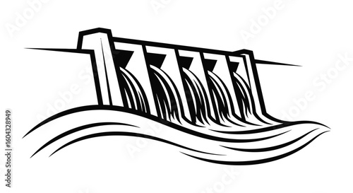 Hydroelectric Dam with Flowing Water Illustration