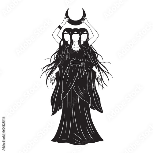 Ancient Hecate digital black vector, a classic and easily adaptable option – Hecate silhouette – Hecate Vector – Silhouette of Hecate – Greek goddess vector

