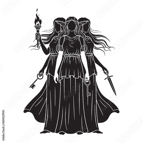 Ghostly Hecate digital black form, making a strong visual impact in any design – Hecate silhouette – Hecate Vector – Silhouette of Hecate – Greek goddess silhouette

