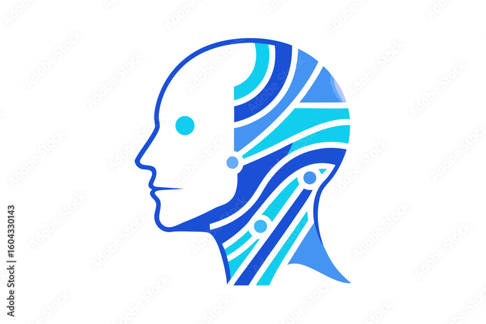 Futuristic abstract illustration of a human head formed by glowing blue lines and connected nodes, symbolizing artificial intelligence, machine learning, Futuristic abstract illustration of a human head formed by glowing blue lines and connected nodes, symbolizing artificial intelligence, machine learning,