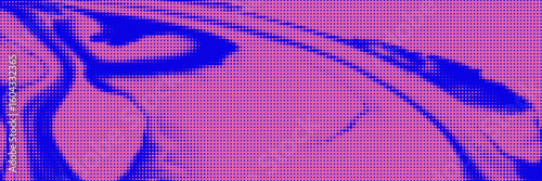 Psychedelic halftone pattern. Retro background with purple and blue distorted grid, surreal wavy and dot texture. Vector illustration.