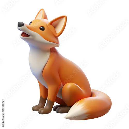 3d stylized fox sitting isolated on transparent background