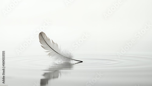 Delicate Feather Floating on Water, Evoking Serenity