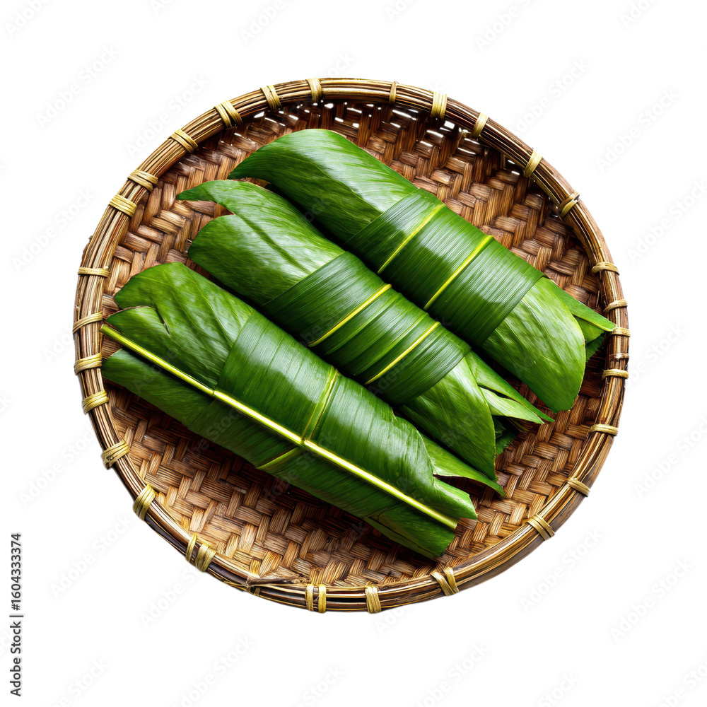 Obraz premium Banana leaf wrapped food on transparent Background