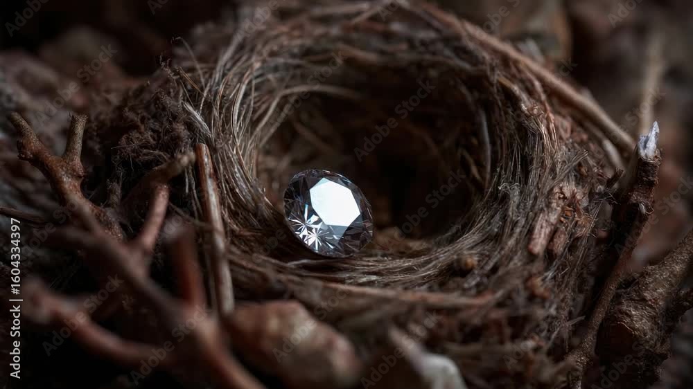 Gemstone nestled in bird nest