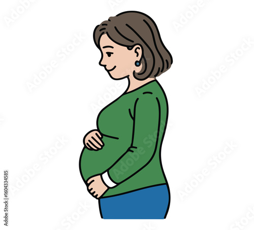 Gentle vector illustration of a pregnant woman showing maternal care beauty and expecting motherhood concept